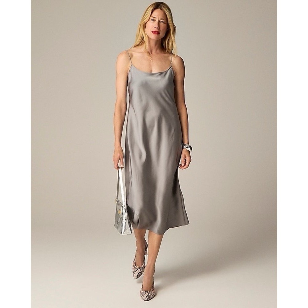 J.Crew Gwyneth Slip Dress Luster Charmeuse Vintage Dove Gray Midi Size 18 BV496
